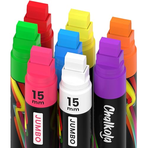 8 Washable Window Markers for Cars - 15mm Jumbo, 3 in 1 Nib, 28g Ink - Liquid Chalk Markers for Chalkboard, Blackboard, Glass, Bistro, Auto, Menu Chalkola