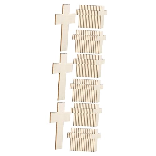 SEWACC 90 Pcs Easter Cross Holy Thursday Decoration Blank Wood Cutouts Unfinished Wood Cross Cutouts Wood Disc Unfinished Cross Cutouts Wood Chips SEWACC