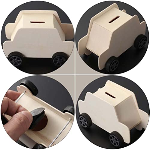 STOBOK 6Pcs DIY Unfinished Wooden Piggy Bank Car Shaped Wood Coin Bank Wood Change Box Paint Decorate Assembly Box Craft Kits for Kids Adult Gift - WoodArtSupply