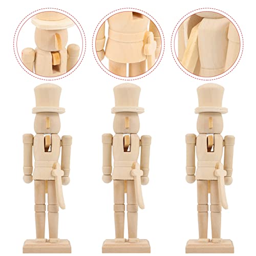 NOLITOY Unfinished Wooden Peg People Doll 3pcs Wood Unfinished Nutcracker Christmas Blank Nutcracker Soldier Figurines for DIY Crafts Unpainted NOLITOY