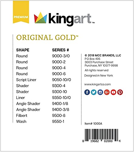 KINGART Premium Original Gold Series Handcrafted Golden Taklon Multimedia Artist Brushes, Gift Box, Set of 12, Black Glosss Handle, for Oil, Acrylic, KINGART