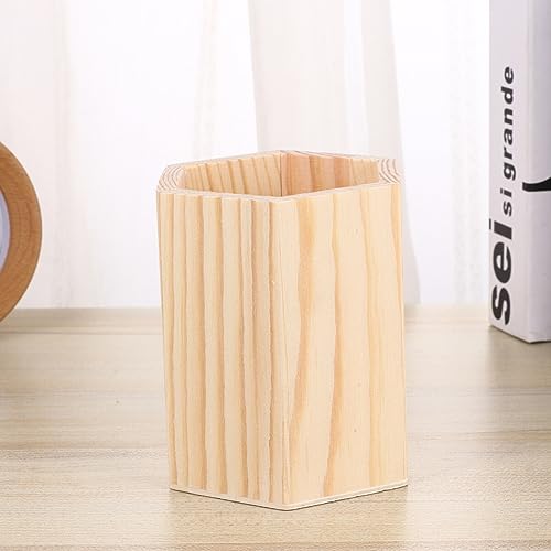 Ciieeo 2 Pcs Wooden Pen Holder Unfinished Wood Makeup Brush Holder Remote Control Holder Cup for Home Office Desk Storage Supplies(Hexagon)