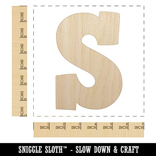 Letter S Uppercase Fun Bold Font Unfinished Wood Shape Piece Cutout for DIY Craft Projects - 1/4 Inch Thick - 6.25 Inch Size Sniggle Sloth