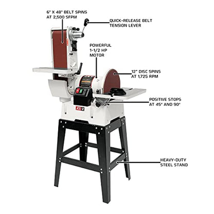 JET 6" x 48" Belt and 12" Disc Sander with Open Stand, 1Ph 115/230V (JSG-6DCK) - WoodArtSupply