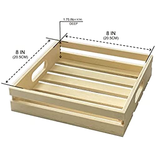 2 Pack Wooden Crafts Pallet Crates with Handle, Blank Wood Trays Square Storage for DIY Crafting Decorations (Outer 8.7 x 8.7 x 2 in, Interior 8 x 8