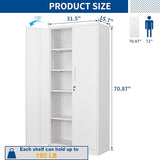Fesbos Metal Storage Cabinet-71” Tall Steel File Cabinets with Lockable Doors and Adjustable Shelves-White Steel Storage Cabinet for Home, School, Fesbos