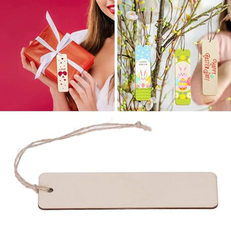 HERCHR Wood Blank Bookmarks,50Pcs Rectangle Blank Hanging Tags Unfinished Wooden Book Markers Wooden Craft Bookmark for Bookmark Gift DIY HERCHR
