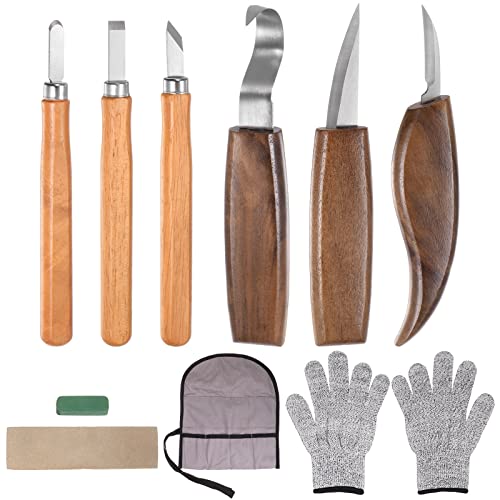 HARFINGTON Wood Carving Tools 10in1 Set Whittling Knife, Detail Knife, Hand Carving Woodworking Tool with Roll Bag for Engraver, Carpenter and HARFINGTON