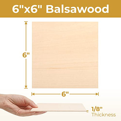 (12-Pack) 6”x6”x1/8” Balsa Sheets for Crafts - Perfect for Architectural Models Drawing Painting Wood Engraving Wood Burning Laser Scroll Sawing