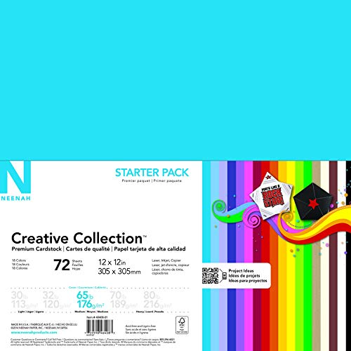 Astrodesigns/Creative Collection Starter Kit Cardstock, 12" x 12", 65 lb/176 gsm 18-Color Assortment, 72 Sheets (46408-03) - WoodArtSupply