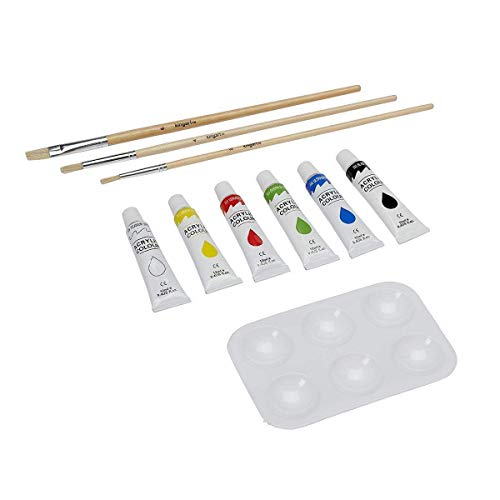 KINGART Artist Painting Set with 6 Vivid Acrylic Paint Colors, 12" Easel, 4 Canvas Panels, 3 Brushes, Painting Palette - School, Students, Beginners KINGART