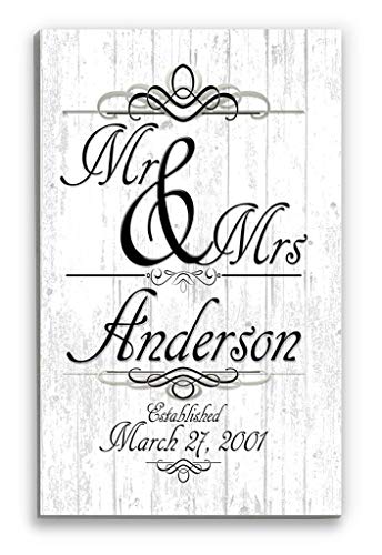 Mr & Mrs Wedding Gift Sign PERSONALIZED Family Name Established Sign Customized for Newlywed Couple EST. Date - WoodArtSupply