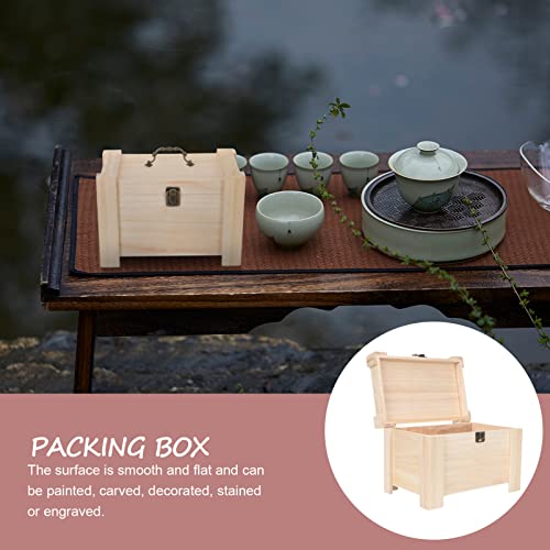 LIFKOME Unfinished Wooden Box Crafts Keepsake Box Treasure Chest Wood Jewelry Box Memory Stash Box Tea Leaf Container with Hinged Lid for Painting - WoodArtSupply