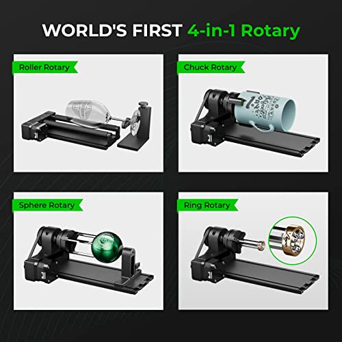 xTool RA2 Pro for M1, 4-in-1 Laser Rotary with Risers, Laser Rotary Roller Engraving Module for Laser Engraver, Jaw Chuck Rotary, Y-axis Rotary - WoodArtSupply