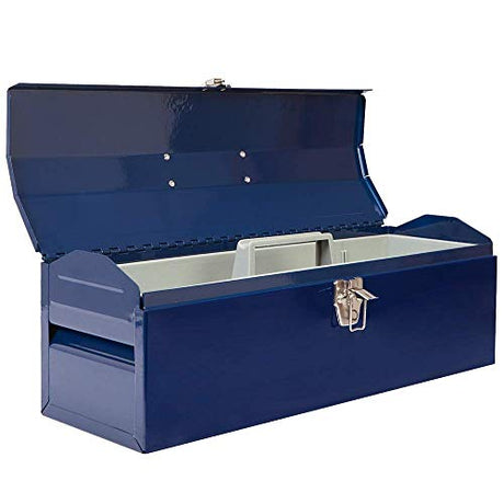 HPDMC Hip Roof Style Portable Steel Tool Box with Metal Latch Closure and Removable Storage Tray, 19" Blue 19.1" L x 6.1" W x 6.5" H HPDMC