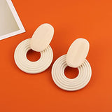 STWTR Women's Natural Wood Earrings Variety of Fashion Earrings Love Minimalist Retro Earring Set Natural Wood Hollow Round Earrings Arc STWTR