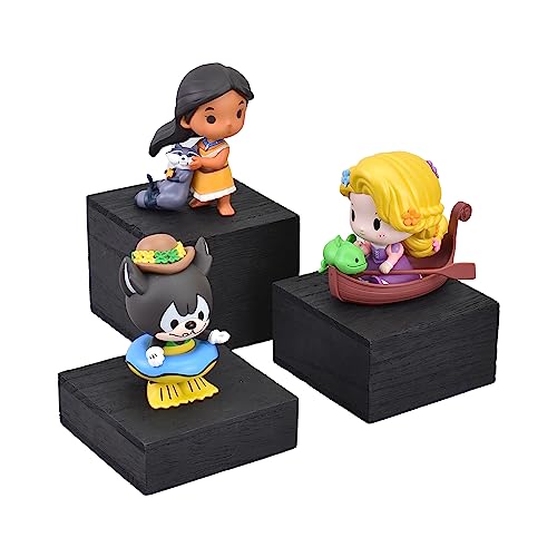 MOOCA Customizable Wooden Display Risers Set - 3 Different Height Stands for Jewelry, Watches, Cosmetics, and Accessory, Black Color MOOCA
