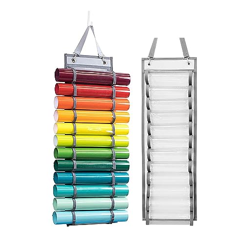 Chemlliy Vinyl Roll Holder 12 Compartments Vinyl Storage Organizer Hanging Vinyl Storage Rack Craft Vinyl Roll Organizer Wall Mount - WoodArtSupply