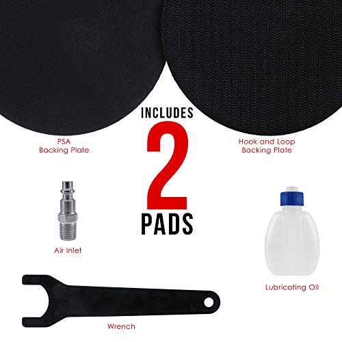 TCP Global Professional Heavy Duty 5" Dual-Action Random Orbit Air Palm Sander with Both PSA and Hook & Loop Backing Pads - Orbital Pneumatic Sanding TCP Global