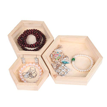 lasenersm 1pc Wooden Necklace Jewelry Display Tray Hexagon Solid Wooden Jewelry Tray Trinkets Storage Tray Jewelry Storage Display Holder for - WoodArtSupply