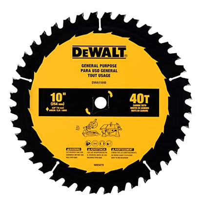 DEWALT Table Saw Blade, 10", 40 Tooth, with Fine Finish, Ultra Sharp Carbide (DWA11040) - WoodArtSupply