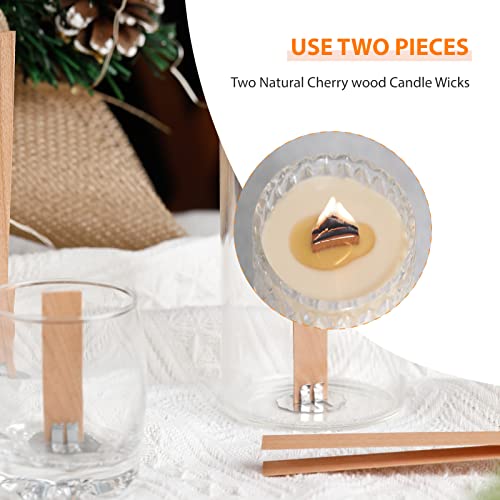 Ziosxin 100pcs Smokeless Cherry Wood Candle Wicks, Long Lasting Flame, Easily Burn, Natural Candle Cores with Stand and Glue Dot, Warning Label for - WoodArtSupply