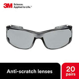 3M Safety Glasses, Virtua AP, 20 Pack, ANSI Z87, Gray Hard Coat Lens, Gray Frame, Side Shields 3M