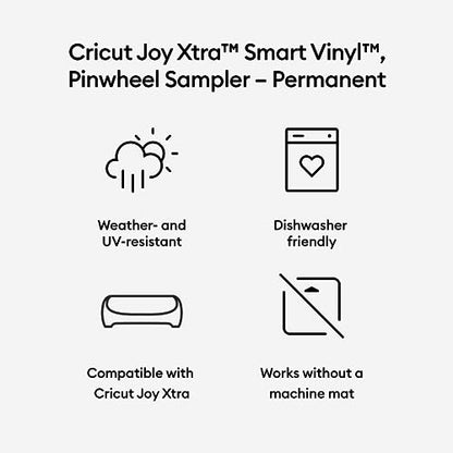 Cricut Smart Vinyl Pinwheel Sampler - Permanent Vinyl Sheet Pack for Cricut Joy Xtra, Water & UV Resistant, Dishwasher-Friendly All-Weather Smart