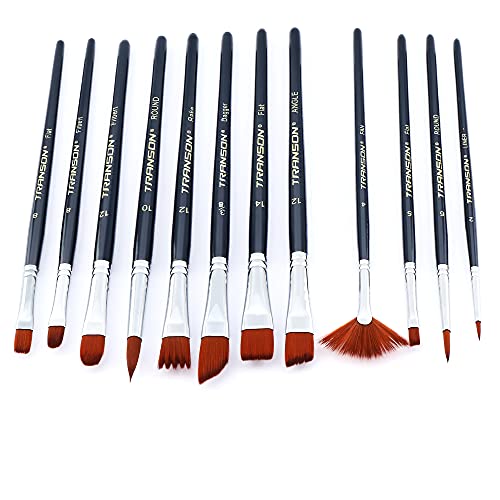 Transon 12pcs Professional Paint Brush Set for Acrylic Watercolor Gouache Ink Rock Craft Face Painting TRANSON