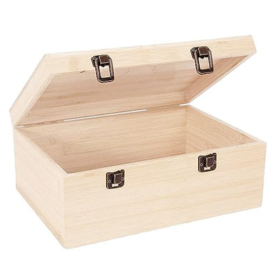 Voittozege Unfinished Wooden Box,12 x 9 x 5 Inch Natural Wood Boxes Large Wooden Box with Hinged Lid and Front Clasp DIY Wood Boxes Craft Stash Boxes