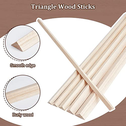 OLYCRAFT 26Pcs Triangle Wood Sticks 5 Sizes Unfinished Wooden Strips Triangle Dowels Strips Wooden Triangle Dowel Rod Natural Wood Triangle Sticks