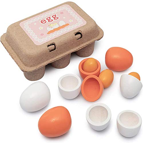 Sportsvoutdoors 6PCS Egg Kitchen Toys, Wooden Toy Food, Kids Play Food Cooking DIY Kitchen Pretend Play Food Set, Easter Eggs sportsvoutdoors