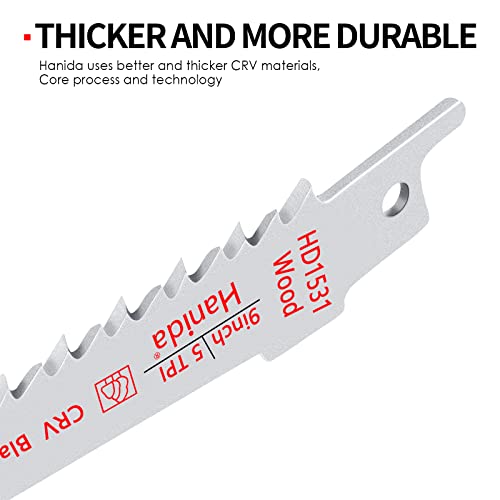 Hanida 9-Inch Wood Pruning Saw Blades for Reciprocating/Sawzall Saws - Wood Cutting Set - 12 Pack Hanida