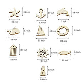 KUMGROT 100pcs Unfinished Wooden Ornament Mini Wood Pieces Starfish Dolphin Fish House Ship Shaped for DIY Craft Handmade Supplies (Marine Style) KUMGROT