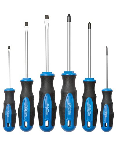6PCS Magnetic Tip Screwdriver Set, 3 Phillips and 3 Flat, Professional Cushion Grip | 6-Piece Hand Tools Set ROTATION