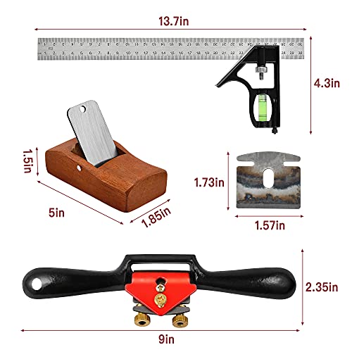Elesunory 9” Adjustable SpokeShave, Hand Planer Woodworking with Flat Base, Replacement Blades and Ruler, Manual Wood Planer for Wood Working, Wood Elesunory
