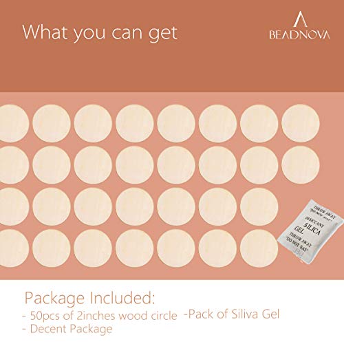 BEADNOVA Round Wood Circle Natural Unfinished Wooden Discs Plywood Circles Cutout for DIY Crafts (2 Inch, 50 Pieces) BEADNOVA