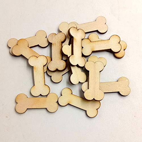 SEWACC Desk Decor Rustic Ornaments 100pcs Wooden Dog Bone Cutouts Unfinished Wood Dog Bone Slice Blank Bone Shaped Wood Ready to Paint Wood DIY Craft SEWACC