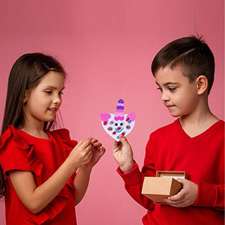 Winlyn 24 Sets Valentine's Day Craft Kits DIY Foam Hearts to Animal Shape Ornaments Art Sets Heart Dog Unicorn Bee Cat Owl Butterfly Ladybug Llama Winlyn