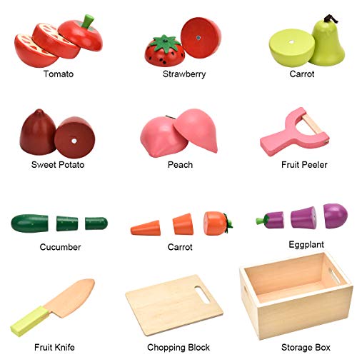 CARLORBO Wooden Play Food for Kids Kitchen - Toys Food Vegetables and Fruit for 2 Year Old Boys Girls Role Pretend Play Early Education Montessori CARLORBO