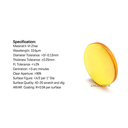 CNCOLETECH CO2 Laser Lens Dia:12mm FL:4" or 101.6mm Laser Mirror CVD ZnSe Focus Focal Lens for CO2 Laser Engraving Cutting Engraver/Cutter 40W-200W CNCOLETECH