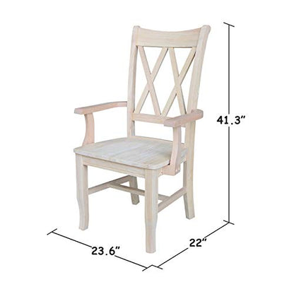 IC International Concepts Double X-Back Arms Chairs, Dining Height, Unfinished