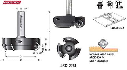 Amana Tool RC-2259-TG CNC Spoilboard Insert Carbide 5 Wing, Surfacing, Planing, Flycutting & Slab Leveler 3-27/32 Diameter x 3/4 SHK Router Bit for - WoodArtSupply