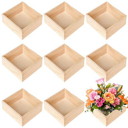 8 Pack Unfinished Wooden Box, 6 x 6 Inch Square Rustic Small Wooden Box Craft Organizer Container Box for Storage, Home Decor, Art Collectibles,