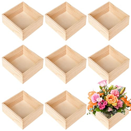 8 Pack Unfinished Wooden Box, 6 x 6 Inch Square Rustic Small Wooden Box Craft Organizer Container Box for Storage, Home Decor, Art Collectibles, Aweyka