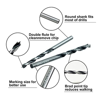 Sali 13PCS Brad Point Wood Drill Bit Set Carbon Steel Wood Drill Bit Set for Hardwood, Plywood, Plastic Round Holes in All Types of Wood Extra Long - WoodArtSupply