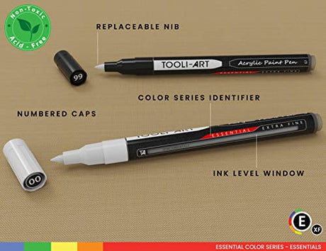 TOOLI-ART Black And White Acrylic Paint Markers Paint Pens Set For Rock Painting, Canvas, Mugs, Metal, Glass Paint, Fabric, Wood, DIY. Non Toxic, TOOLI-ART