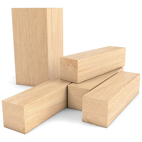 Arteza Basswood Carving Blocks, Set of 5 Pieces, One 4 x 2 x 2 Inches and Four 4 x 1 x 1 Inches Blocks, Art Supplies for Carving, Crafting, Whittling