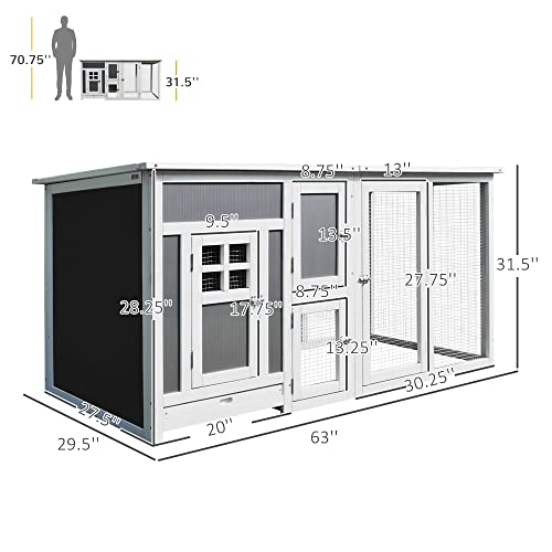 PawHut 63" Chicken Coop Wooden, Outdoor Chicken Cage Hen House with Run Area, Nesting Box, Waterproof Roof, Removable Tray - WoodArtSupply