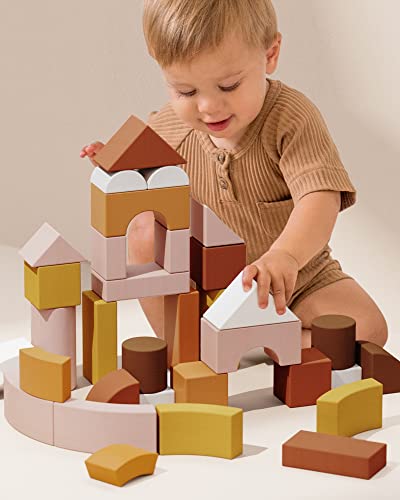 Tiny Land Large Wooden Building Blocks for Toddlers 1-3, Toddler Blocks Toys with Storage Bag, Innovative Shapes & Variety Colors to Build More